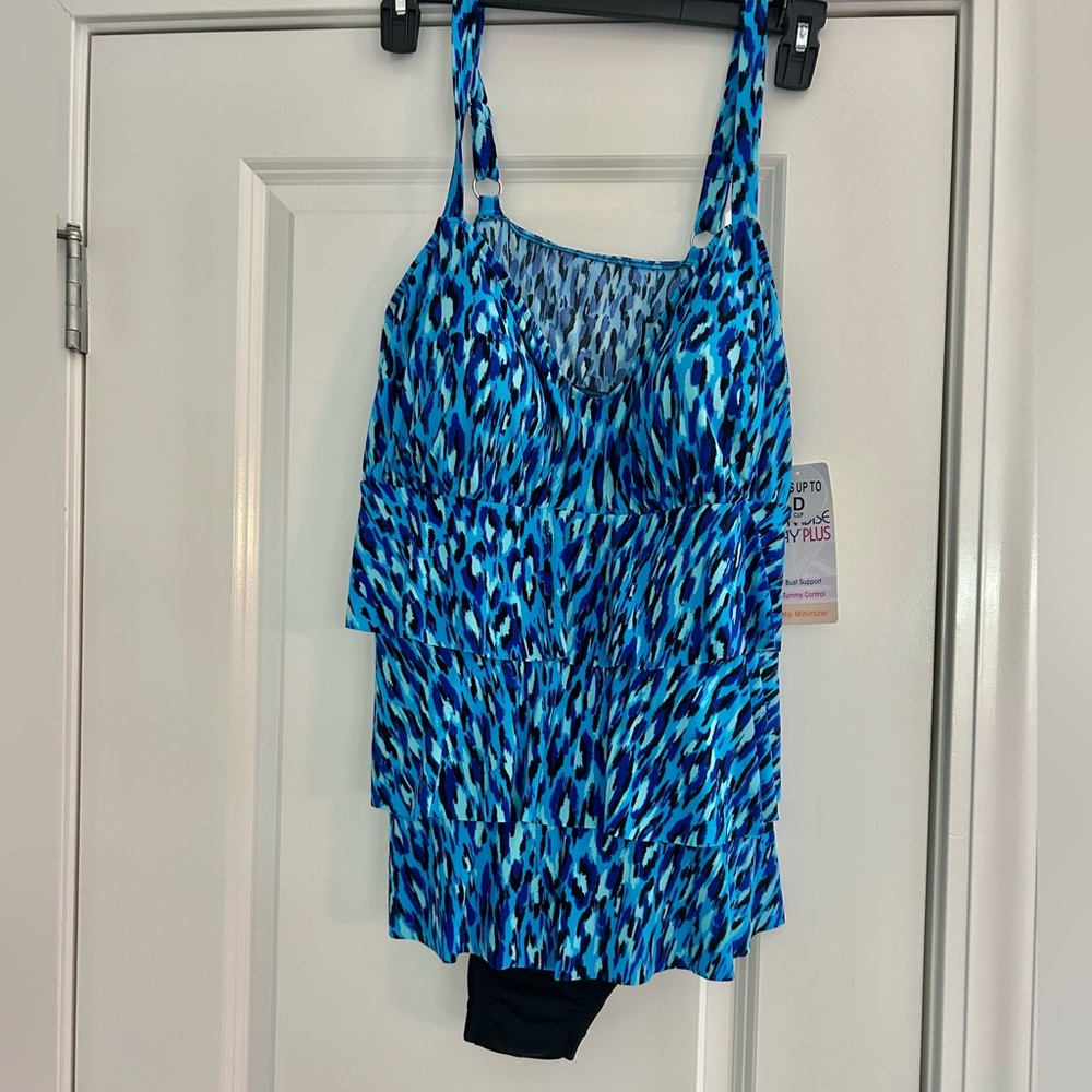 Plus Size Blue Multi Print Ruffle One-Piece Swimsuit